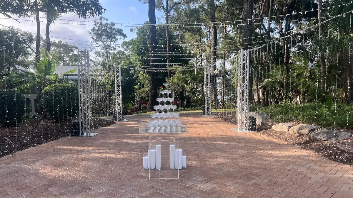 Professional wedding light hire services including festoon lighting, fairy lights, uplighting and custom installations for indoor and outdoor wedding venues.