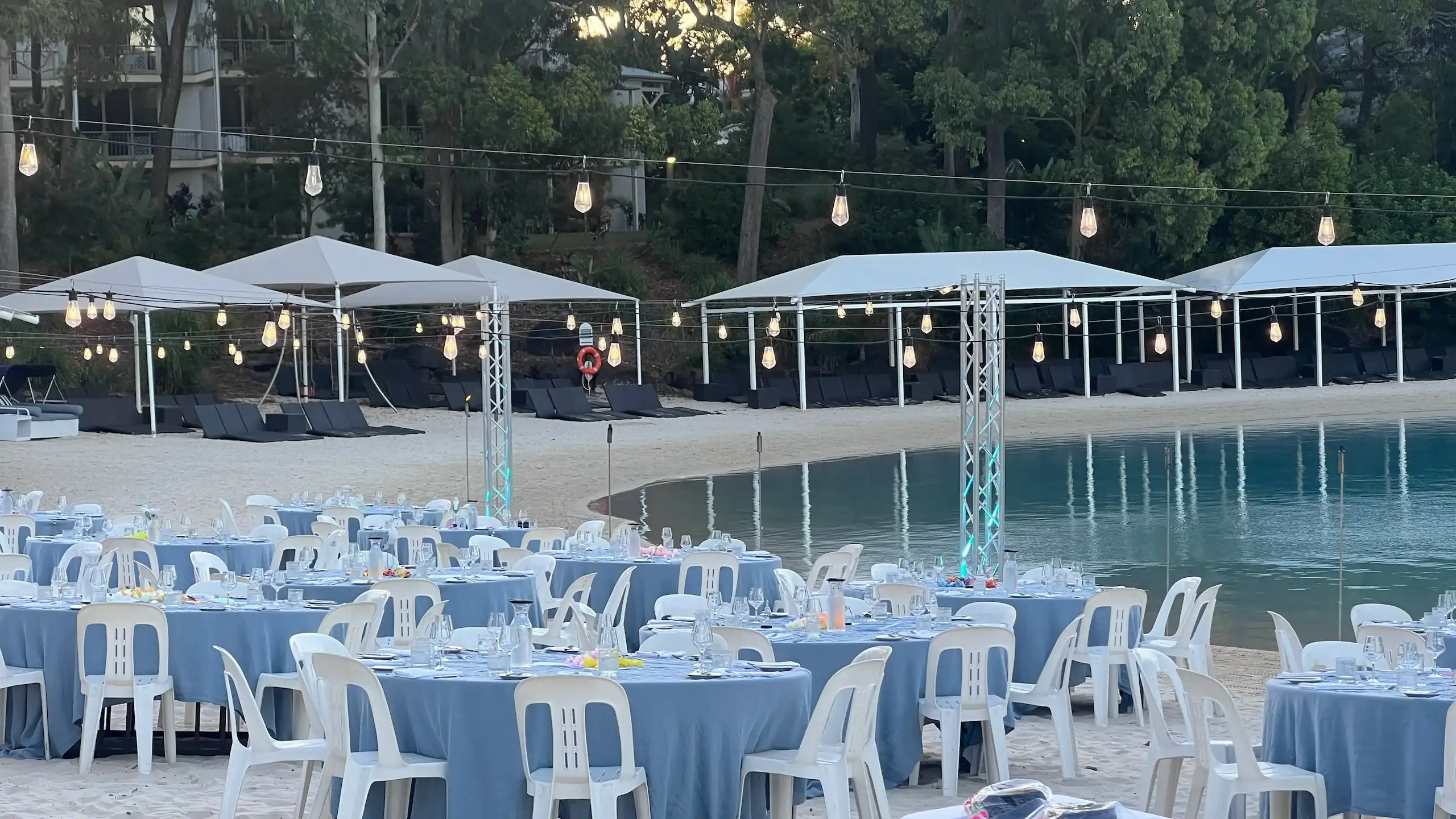 Professional wedding lighting hire with custom installation for indoor and outdoor wedding venues across the Gold Coast region.