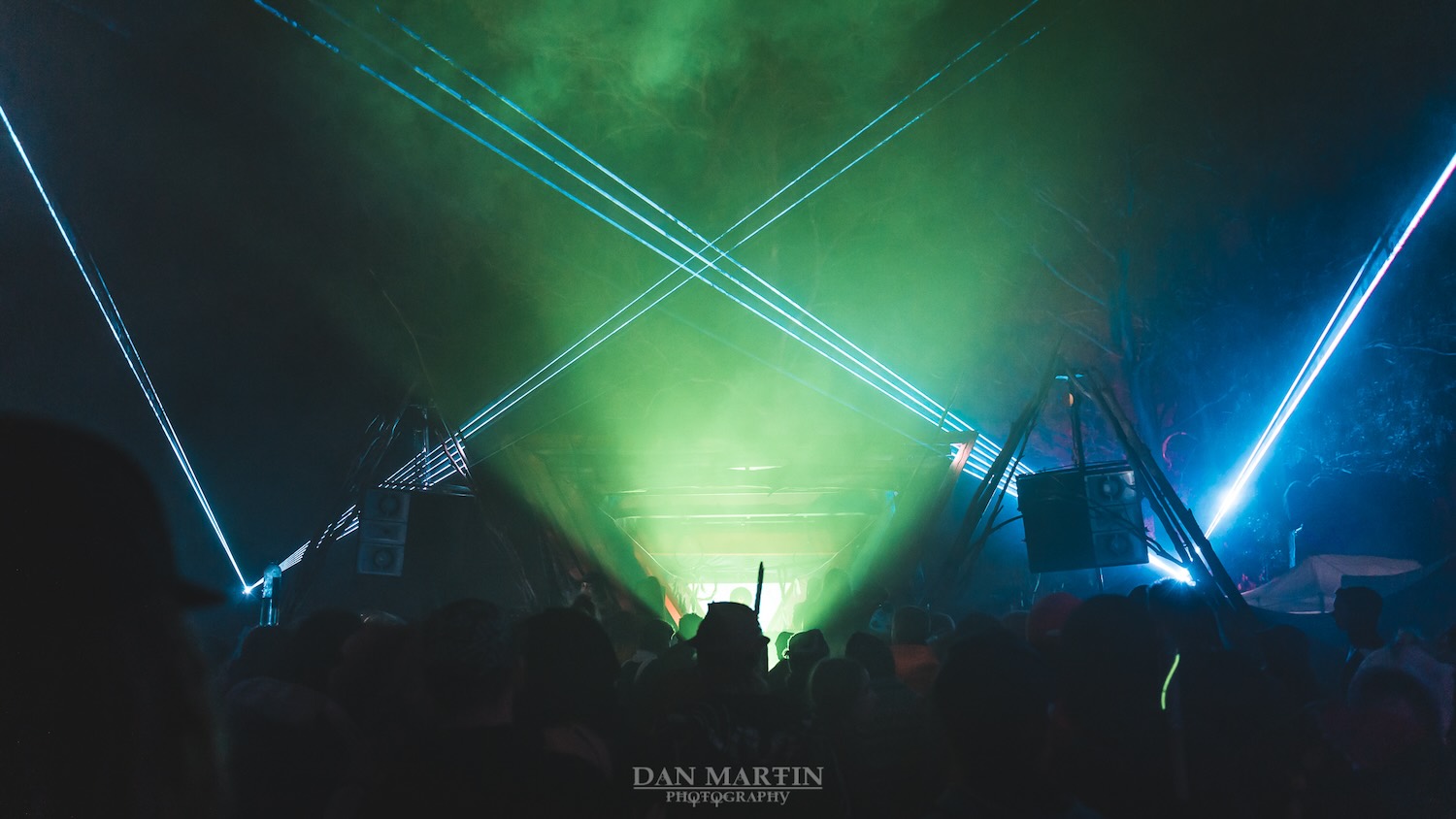 Projection and laser visuals at a night event