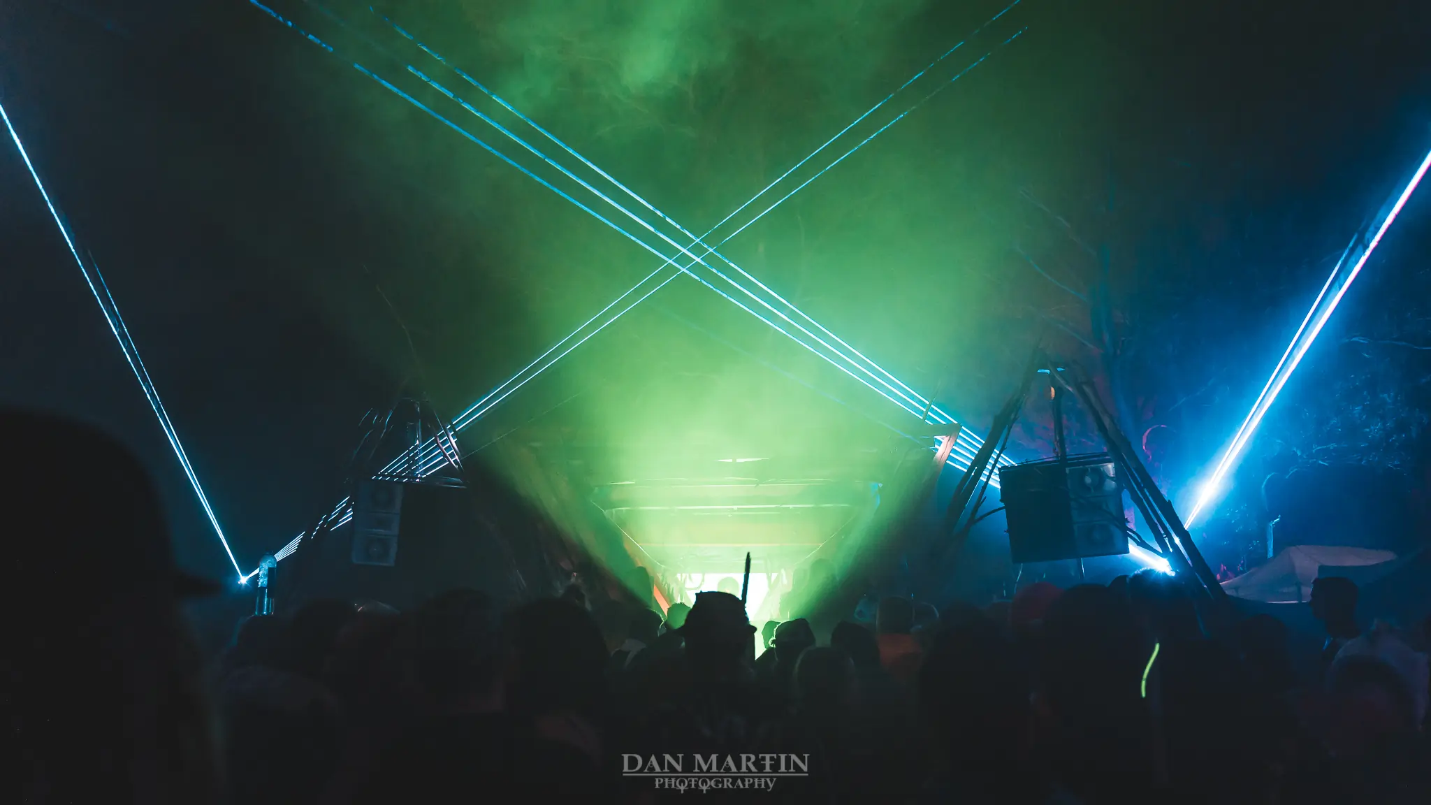 Crowd under event lighting at night