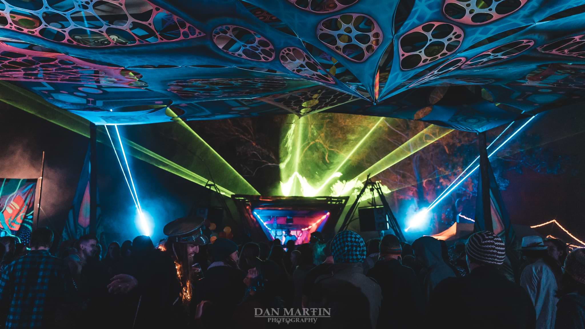 Lume Hire stage lighting glowing over a night event